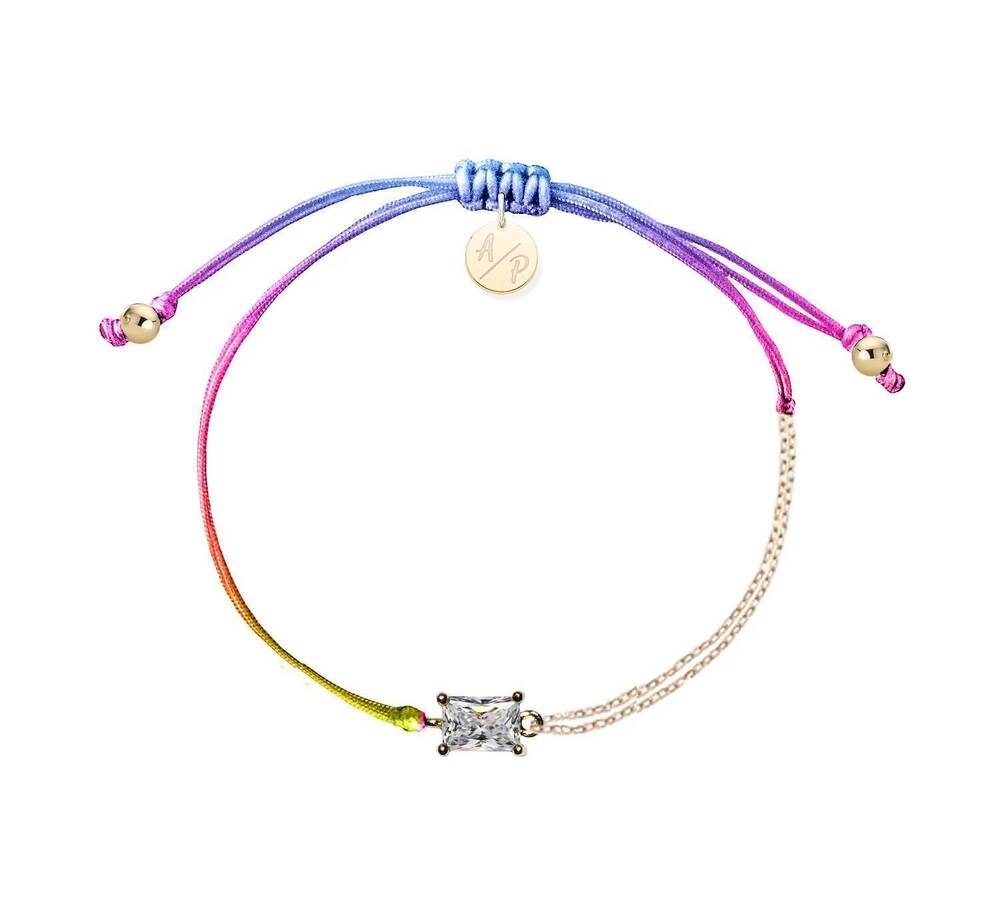 NEW ADRIANA PAPPAS women's cz emerald cut bracelet on colored cord in rainbow
